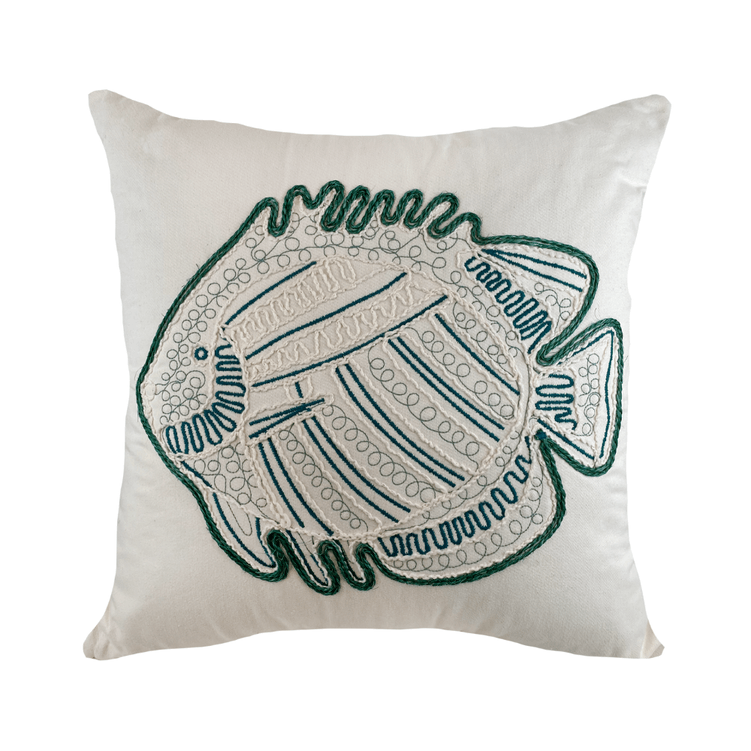 Almofada De Sarja Cru Peixe Verde 52X52cm - Decortextil Almofada De Sarja Cru Peixe Verde 52X52cm - Decortextil